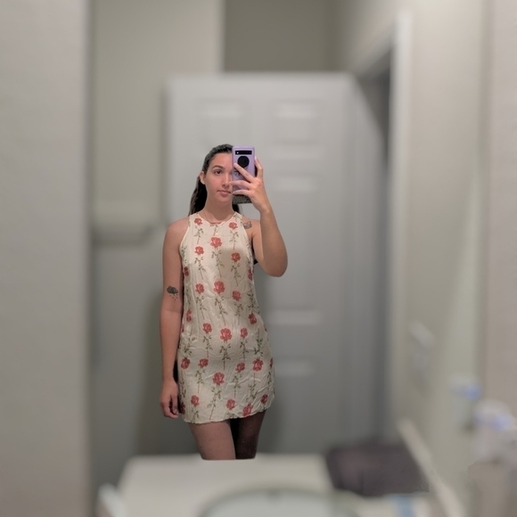 Black Iris Red Rose 100% Silk Sleeveless Mini Slip Dress Evening Romantic Date - Picture 10 of 12